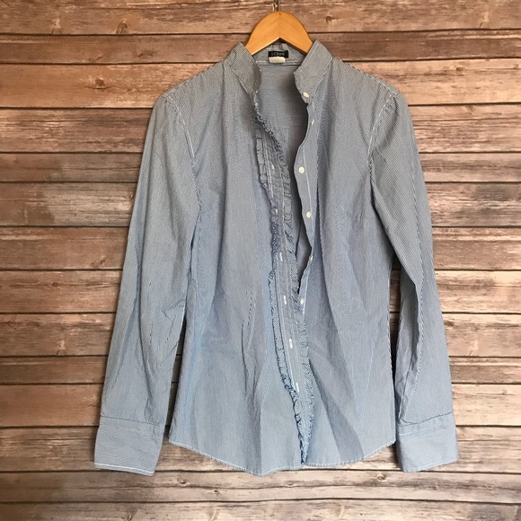 J. Crew Tops - 💕 JCREW ruffled striped long sleeve dress shirt
